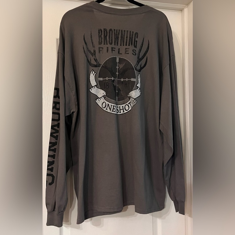 BROWNING RIFLES ONE SHOT 1878 Distressed Printed Design XXL LS Gray CrewNeck Tee